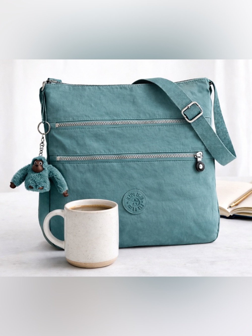 Kipling Dusty Teal Nylon Adjustable Strap Lightweight Everyday Bag